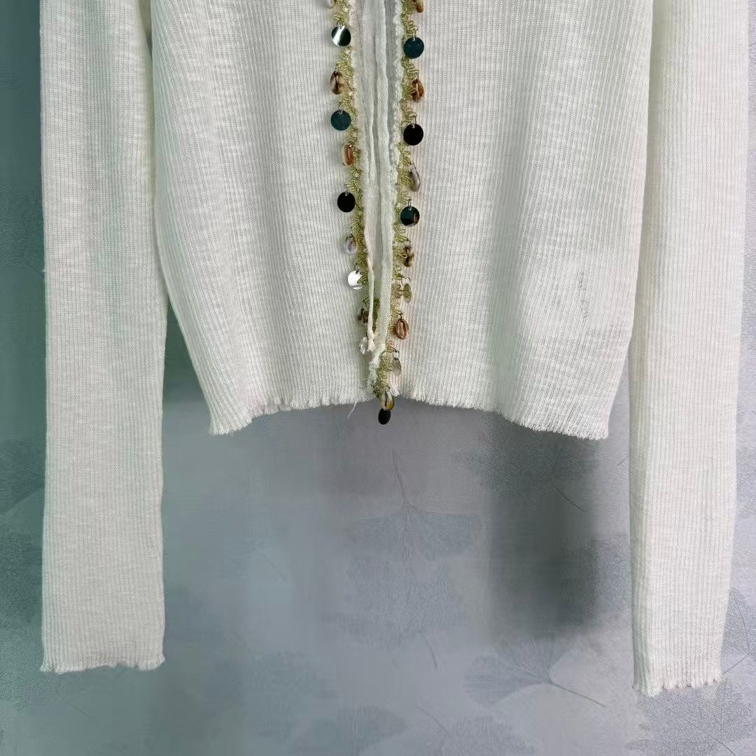 26SS Pearl Openwork Knit Cardigan