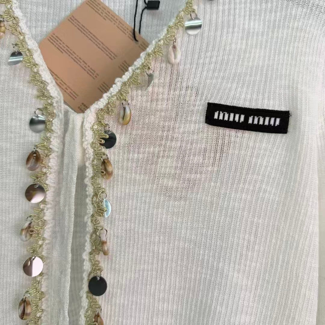 26SS Pearl Openwork Knit Cardigan