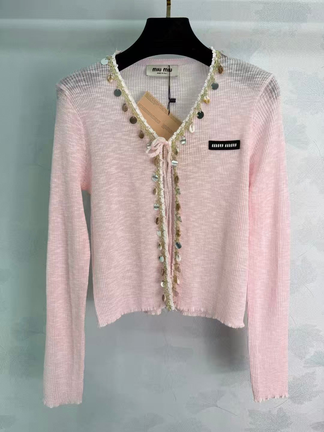 26SS Pearl Openwork Knit Cardigan