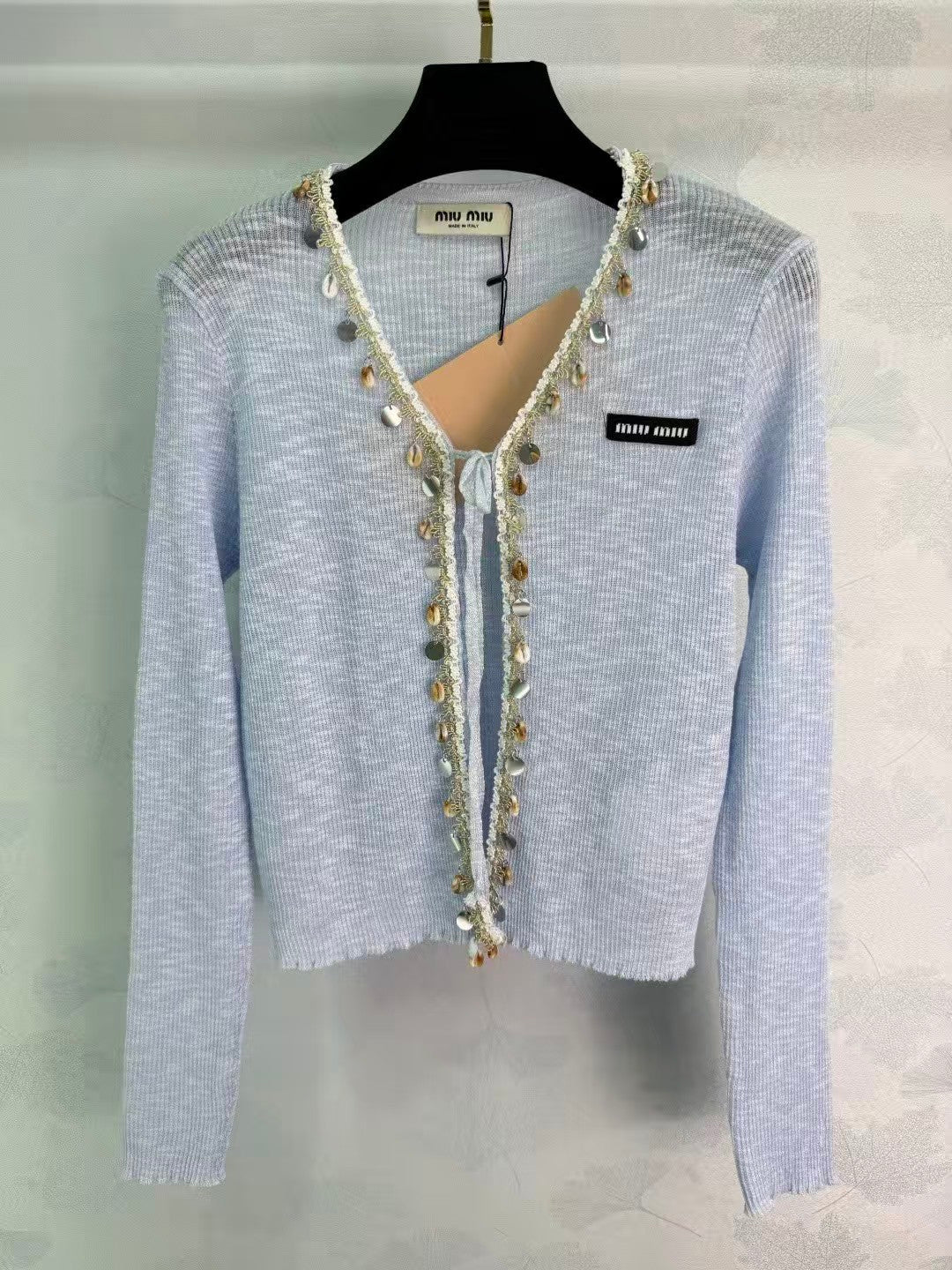 26SS Pearl Openwork Knit Cardigan