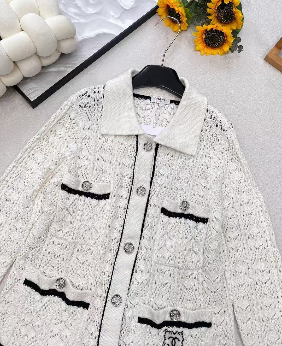 26SS openwork pocket embroidered logo knit sweater
