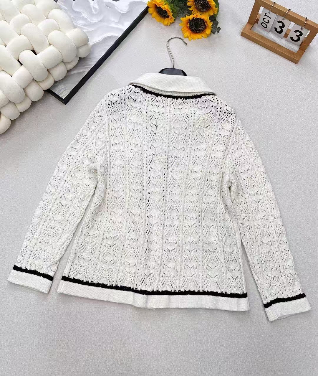 26SS openwork pocket embroidered logo knit sweater