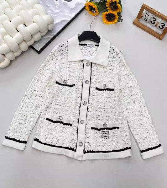 26SS openwork pocket embroidered logo knit sweater