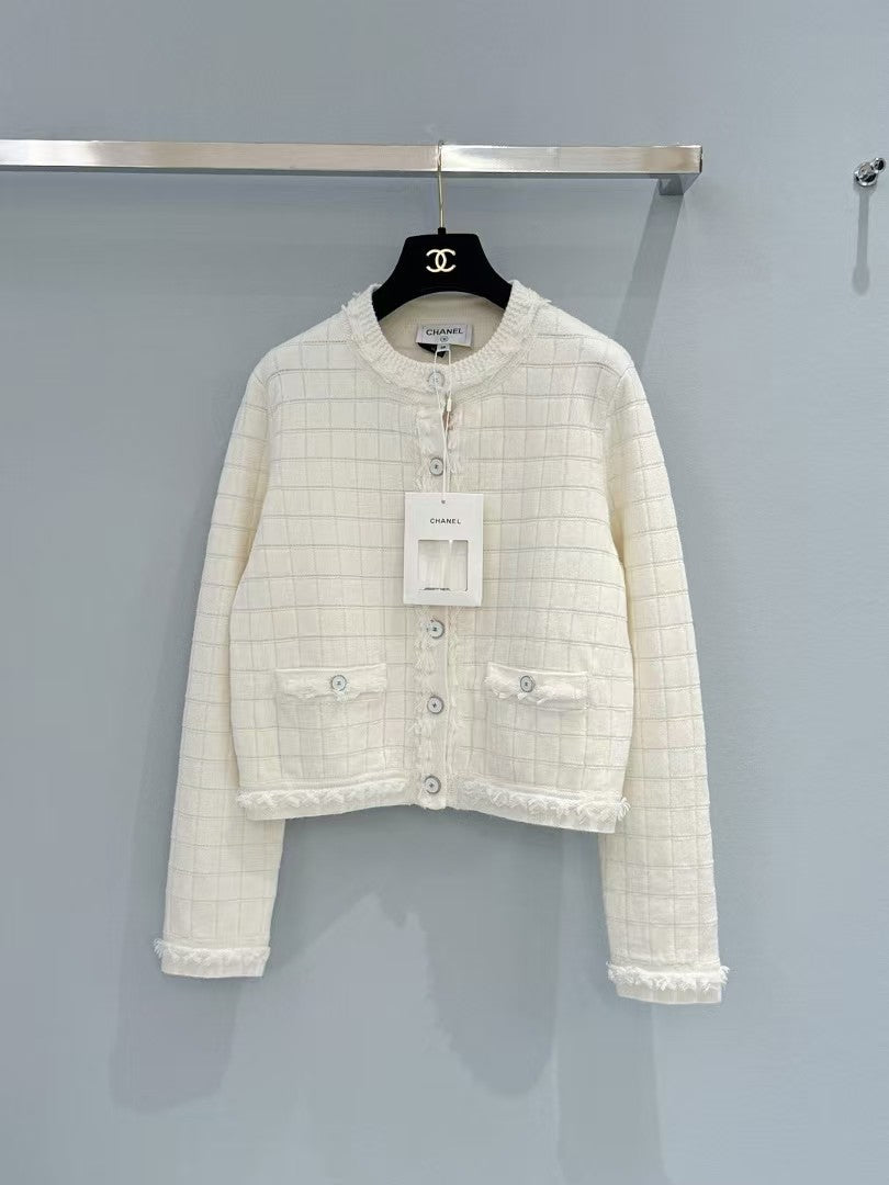 26ss plaid frayed edge knit cardigan