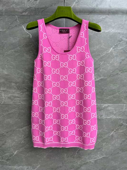 Pink jacquard vest dress