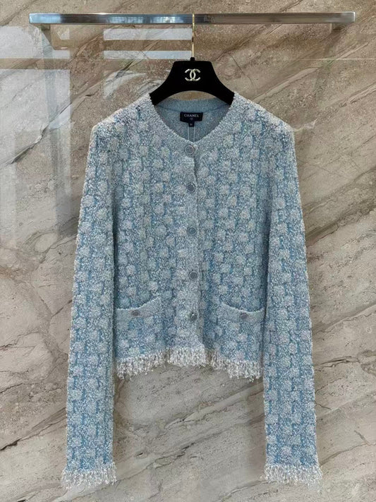 26SS Blue Tweed Cardigan
