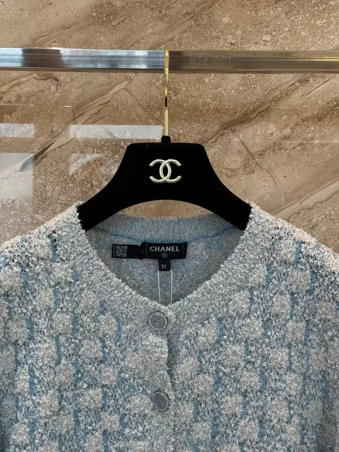 26SS Blue Tweed Cardigan