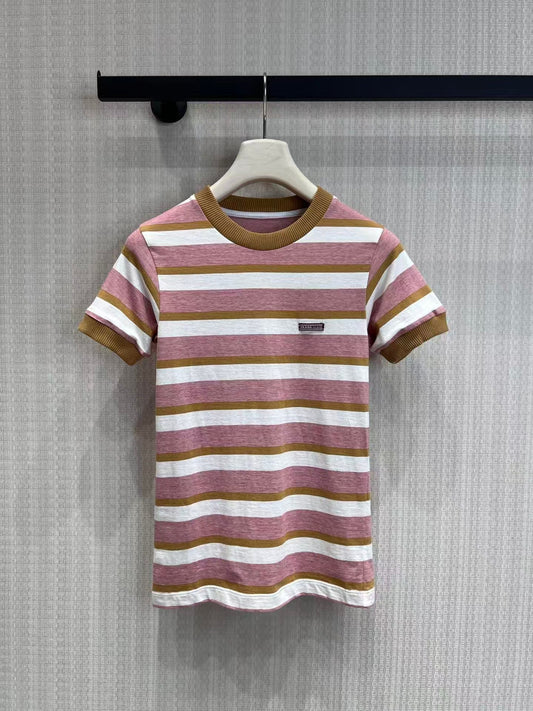 26SS Striped Color Block Crew Neck Short-Sleeve