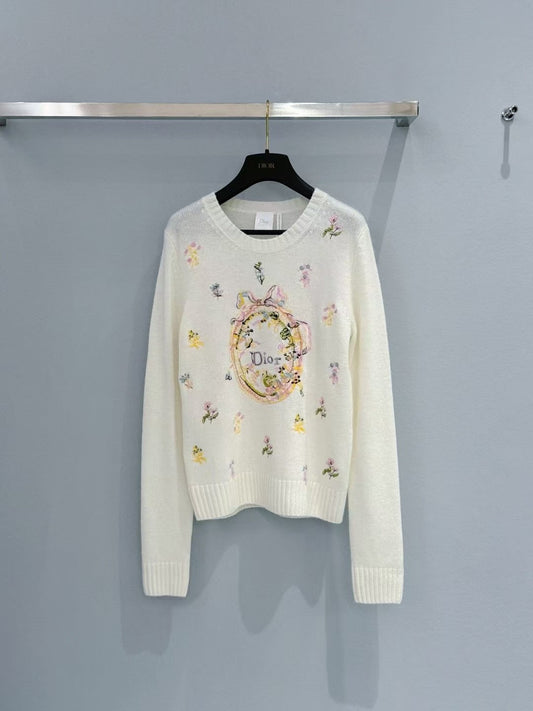 26SS Floral-Embroidered Crewneck Knit Sweater