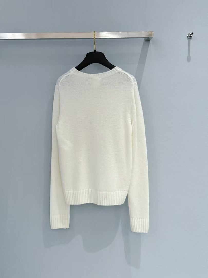 26SS Floral-Embroidered Crewneck Knit Sweater
