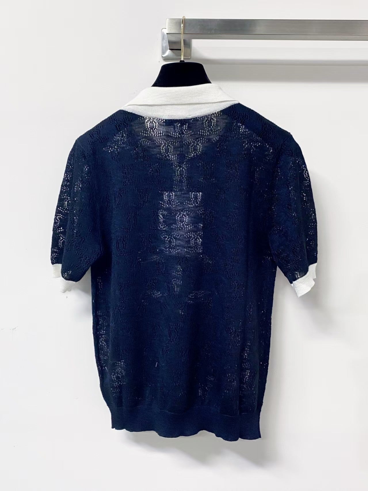 26SS Jacquard Cut-out Collar Knit T-Shirt