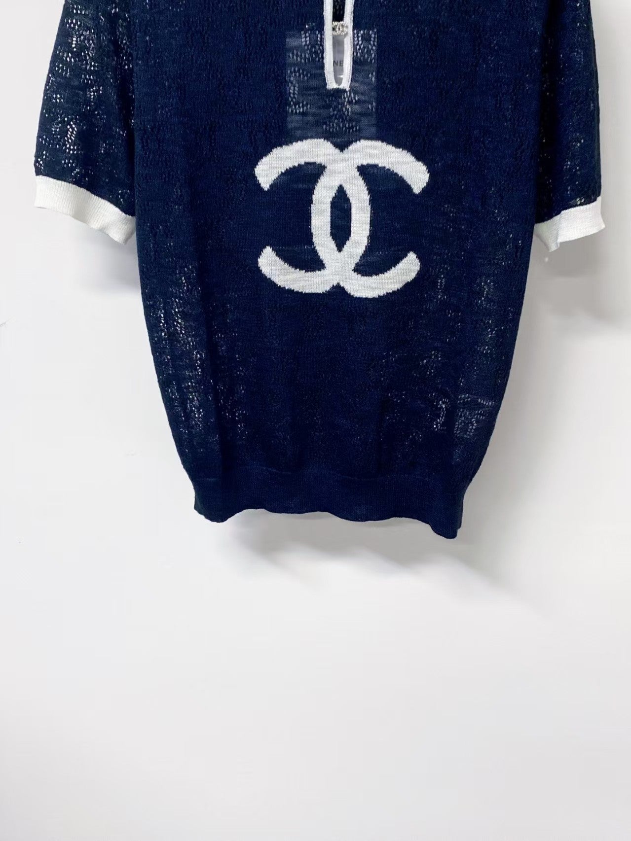26SS Jacquard Cut-out Collar Knit T-Shirt
