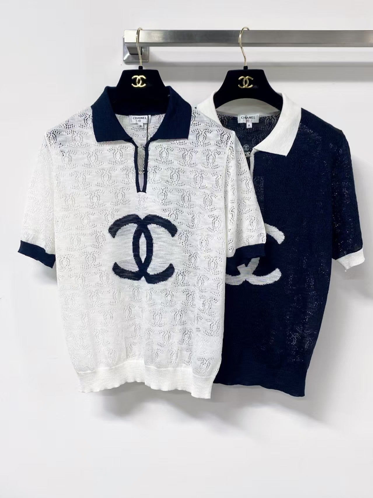 26SS Jacquard Cut-out Collar Knit T-Shirt