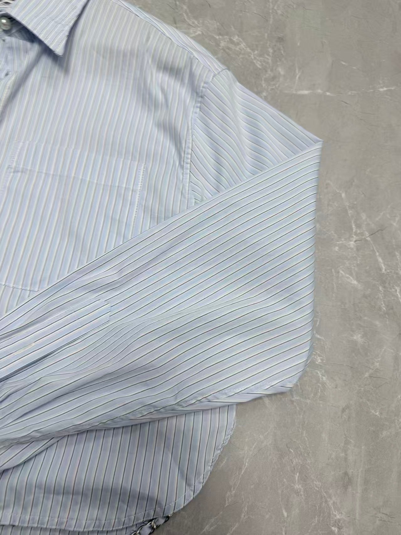 26 New Embroidered Striped Cropped Shirt with Chain Detail