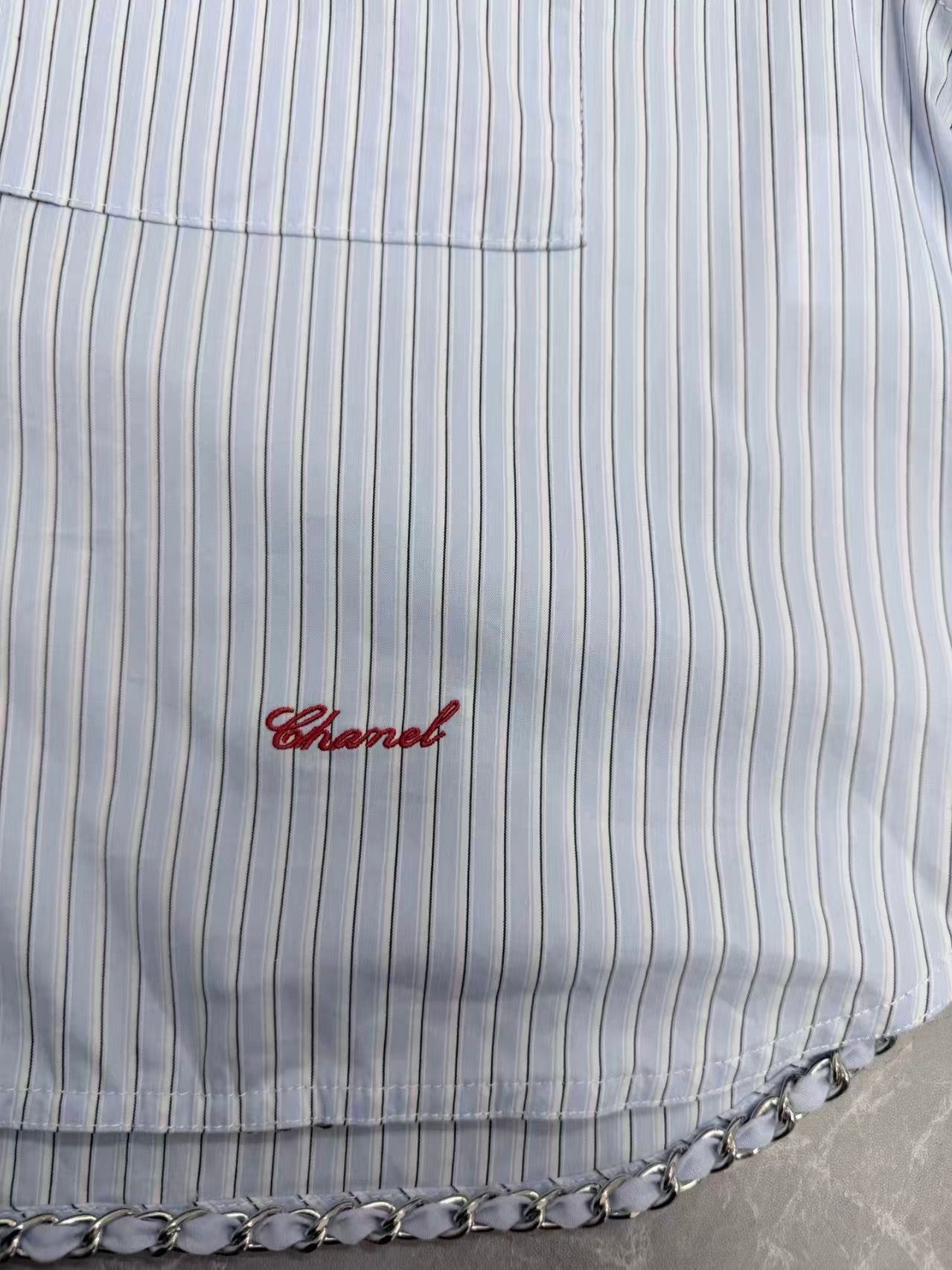26 New Embroidered Striped Cropped Shirt with Chain Detail