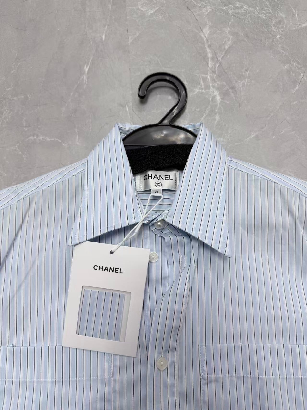 26 New Embroidered Striped Cropped Shirt with Chain Detail