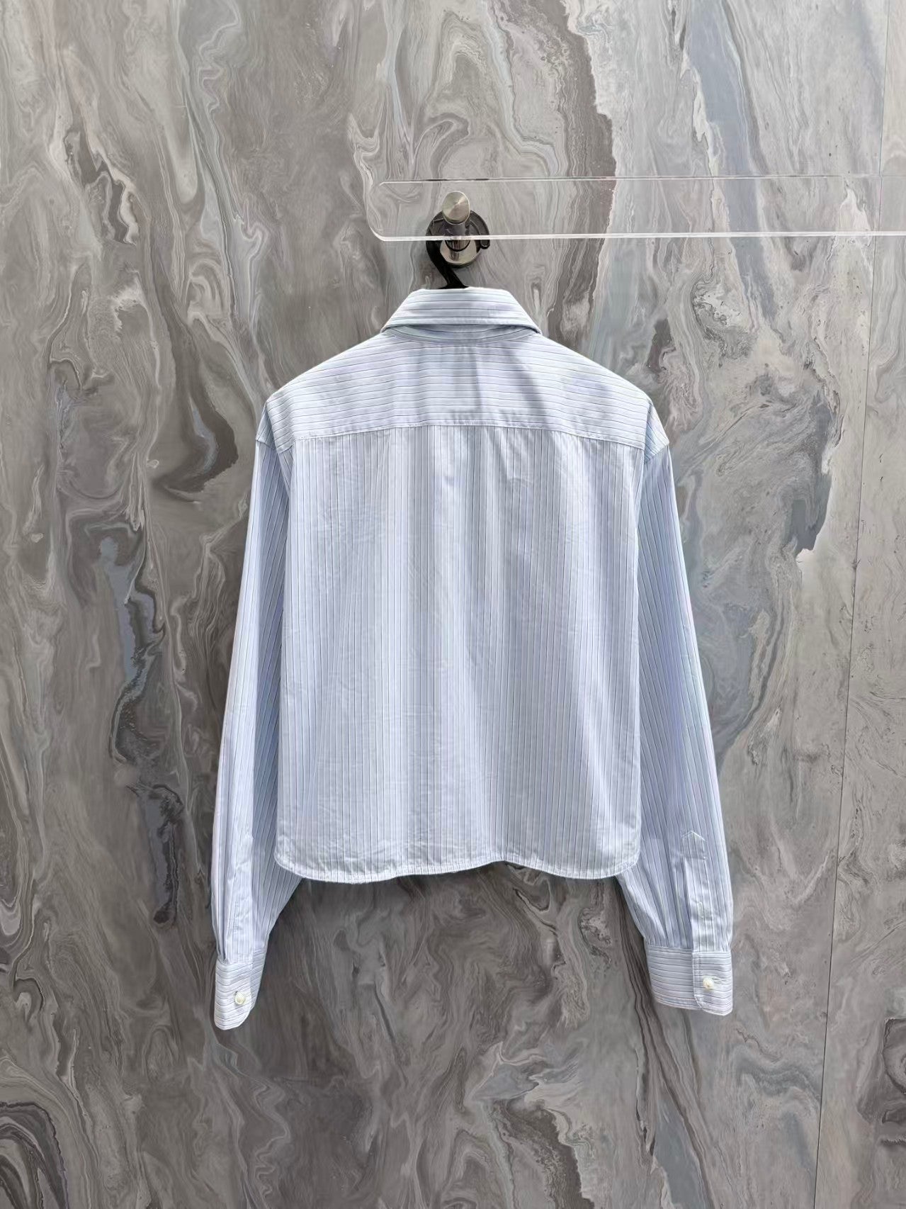 26 New Embroidered Striped Cropped Shirt with Chain Detail