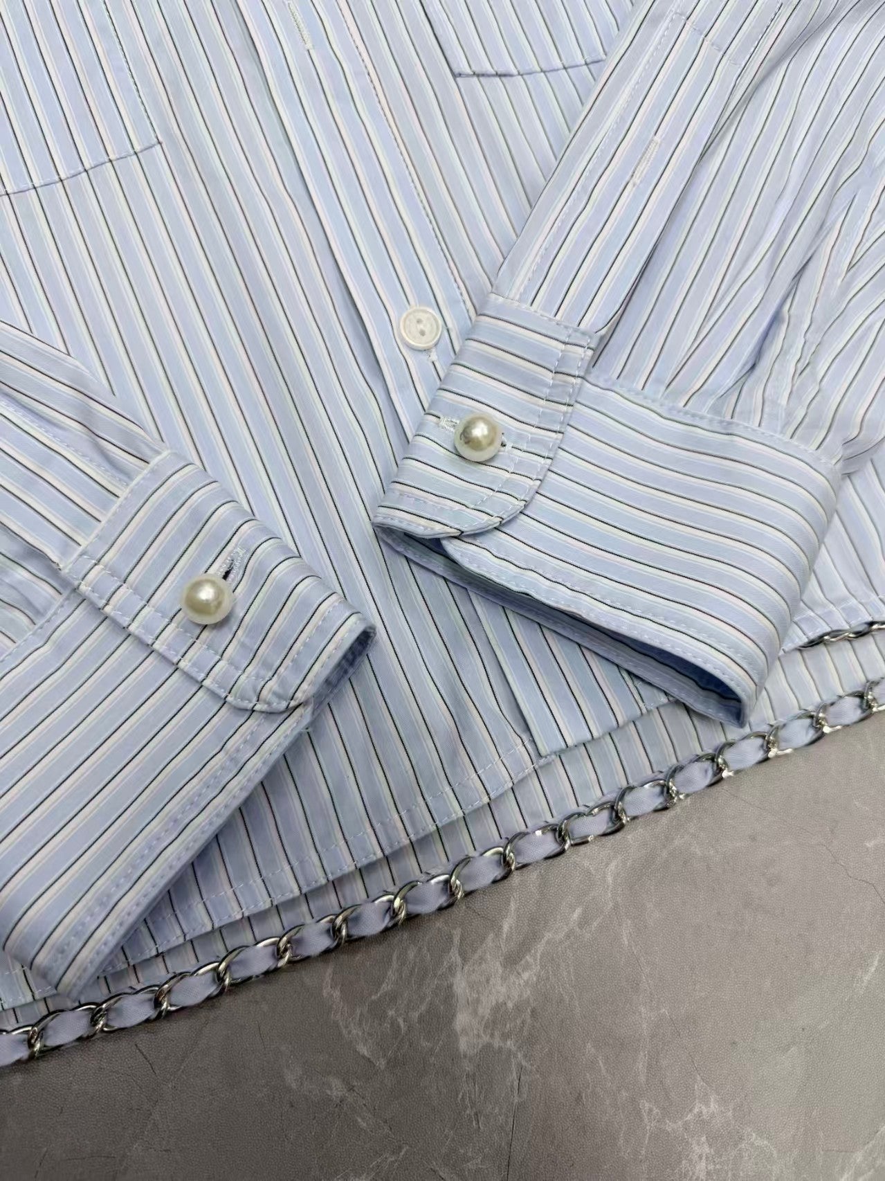 26 New Embroidered Striped Cropped Shirt with Chain Detail