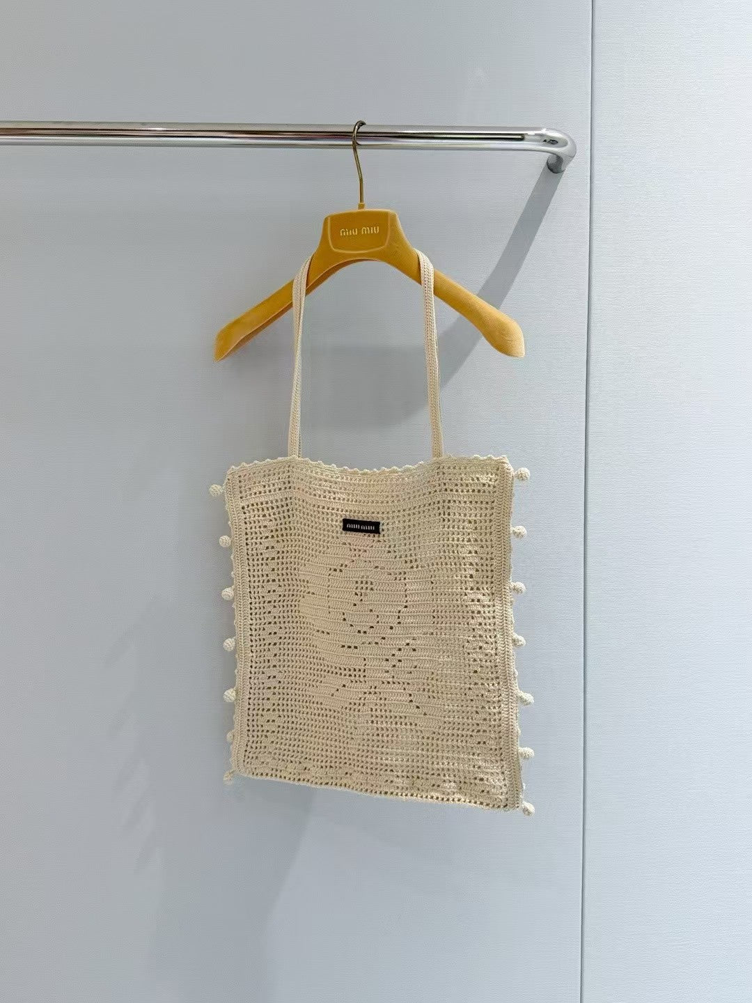 New off-white crochet tote bag