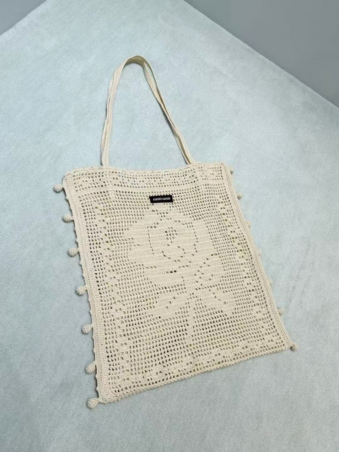 New off-white crochet tote bag