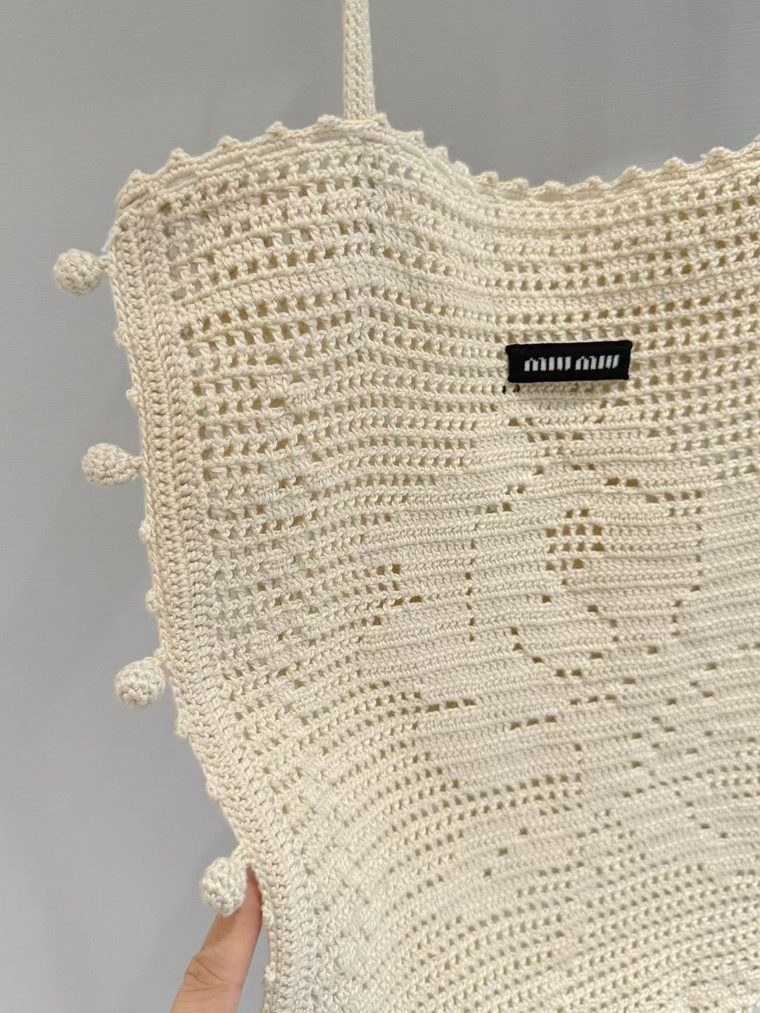 New off-white crochet tote bag