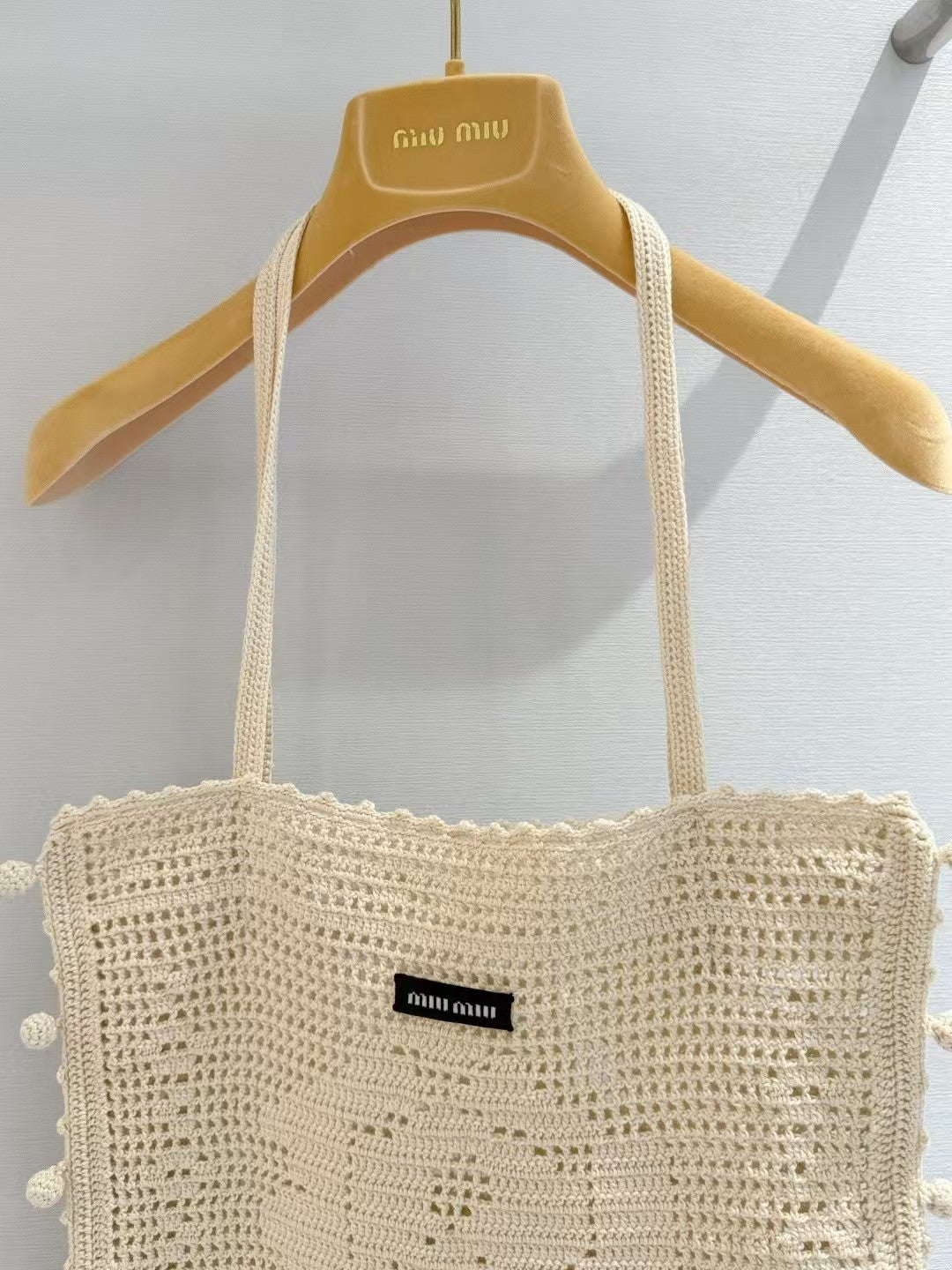 New off-white crochet tote bag