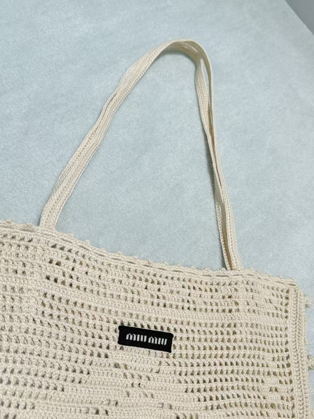 New off-white crochet tote bag