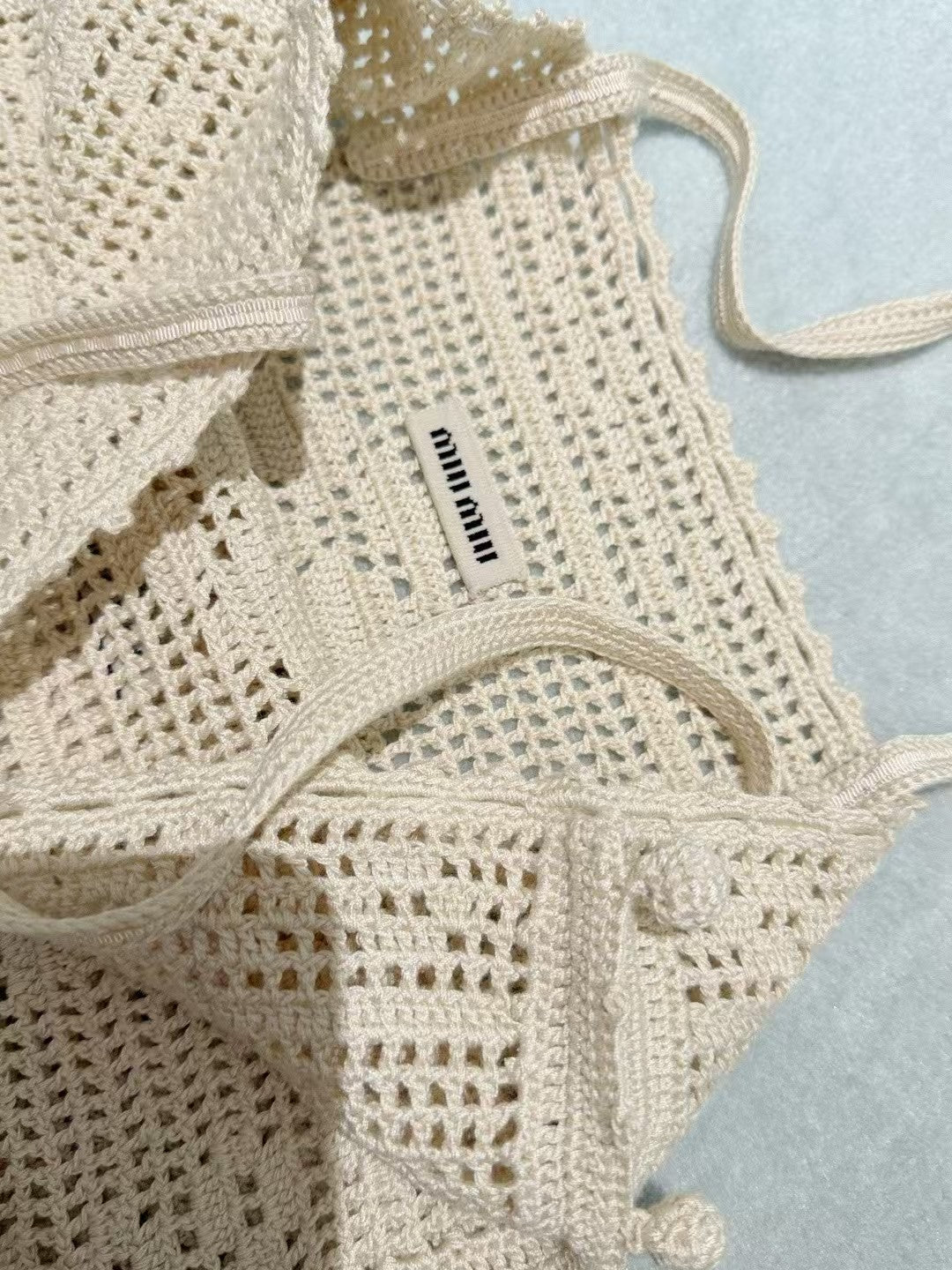 New off-white crochet tote bag