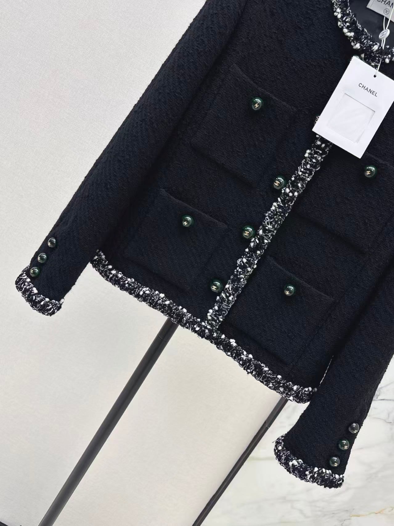26 New Black Tweed Crew-Neck Knit Jacket