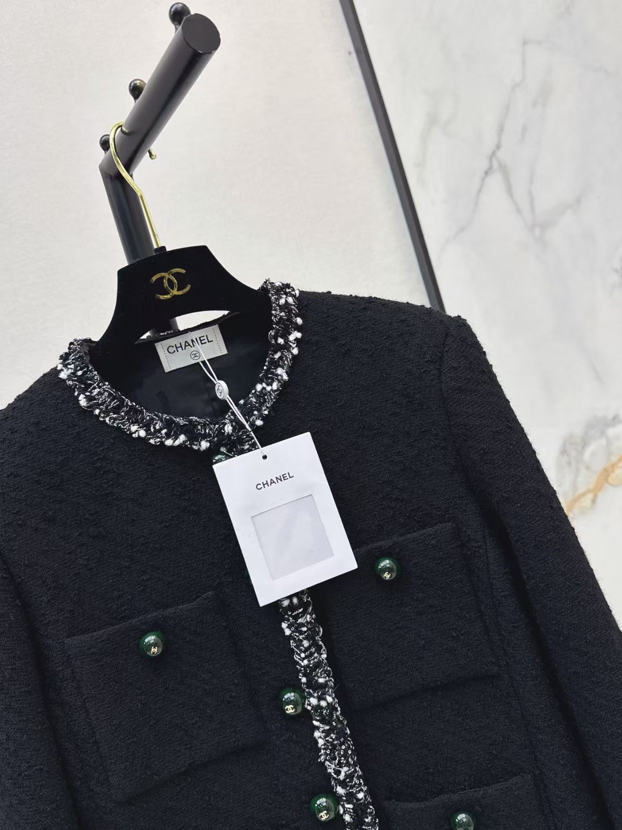 26 New Black Tweed Crew-Neck Knit Jacket