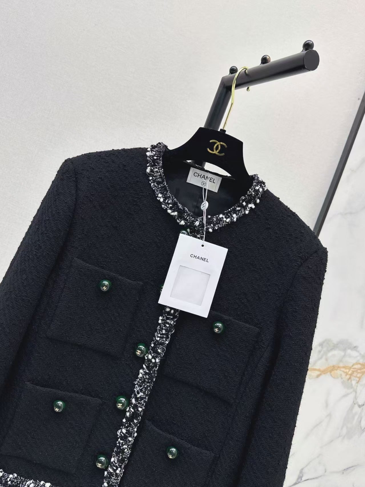 26 New Black Tweed Crew-Neck Knit Jacket