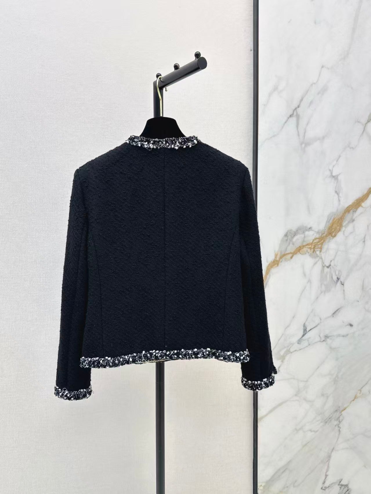 26 New Black Tweed Crew-Neck Knit Jacket