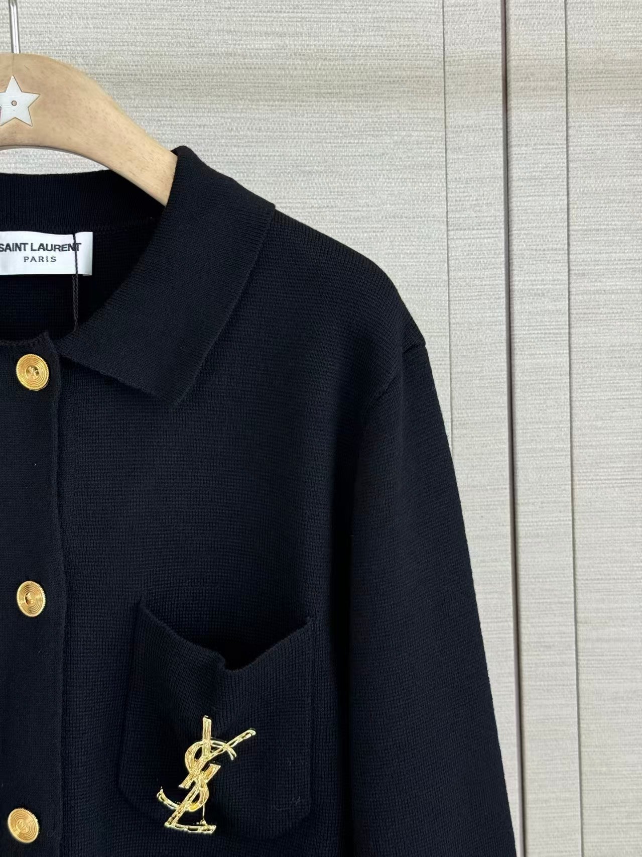 26fw New Black Collared Knit Cardigan