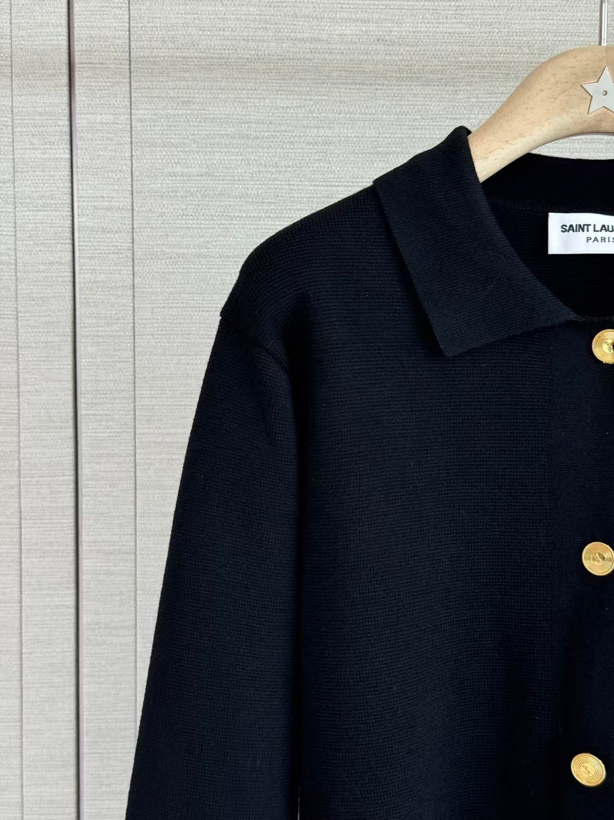 26fw New Black Collared Knit Cardigan