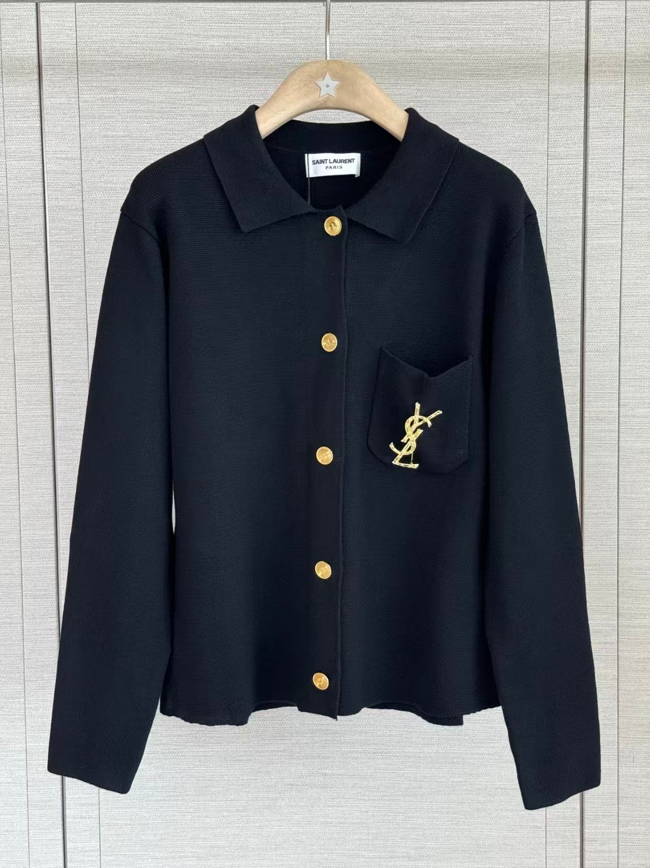 26fw New Black Collared Knit Cardigan