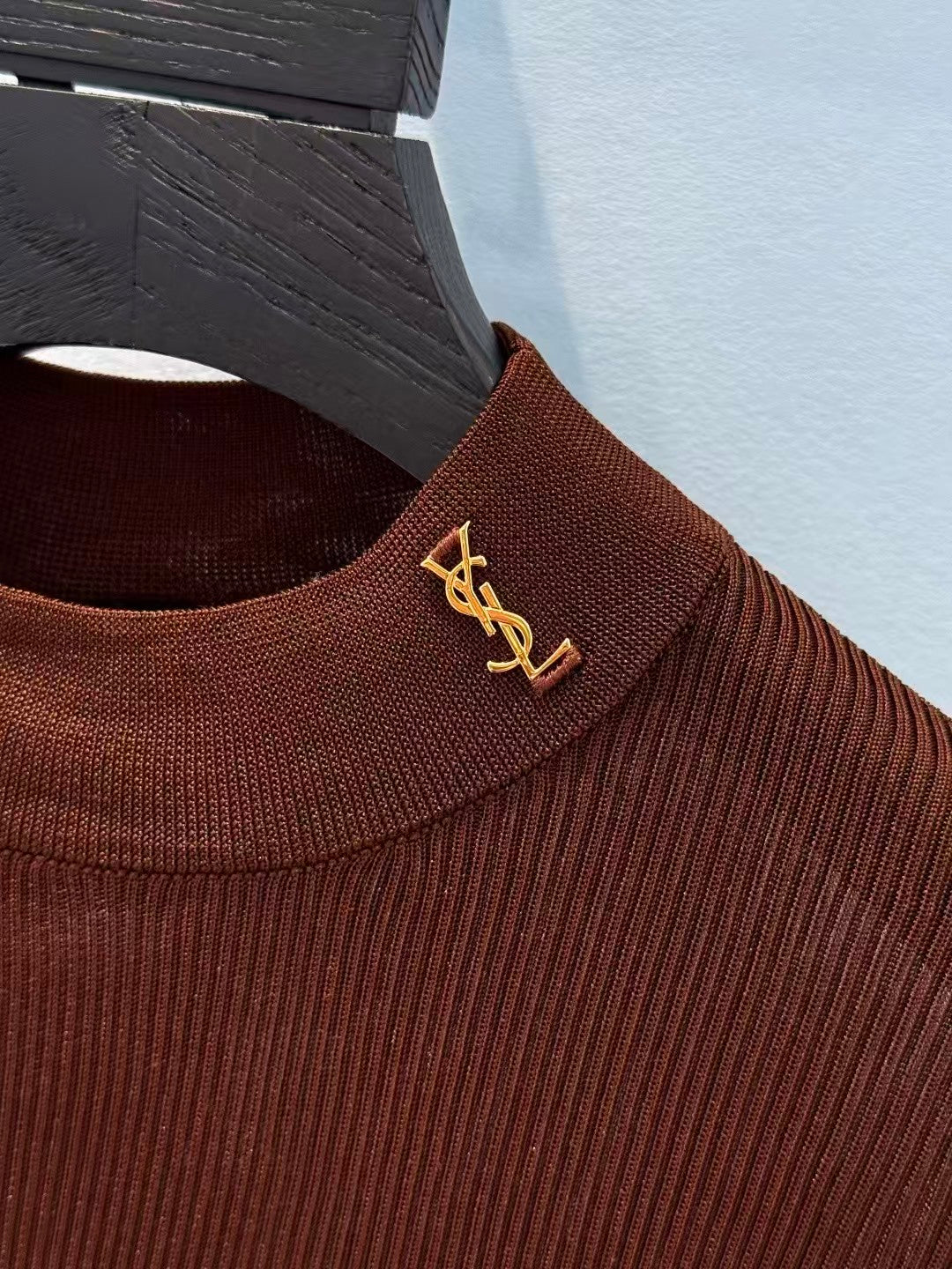 26FW New Long-Sleeve Silk Top with Gold Logo