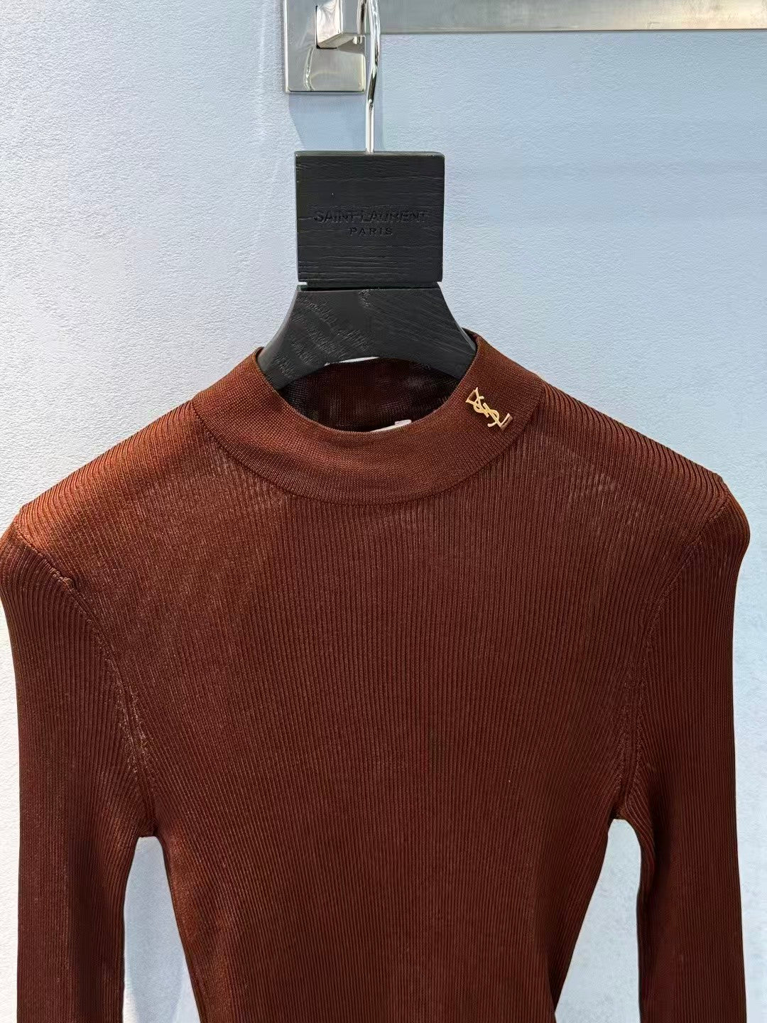 26FW New Long-Sleeve Silk Top with Gold Logo
