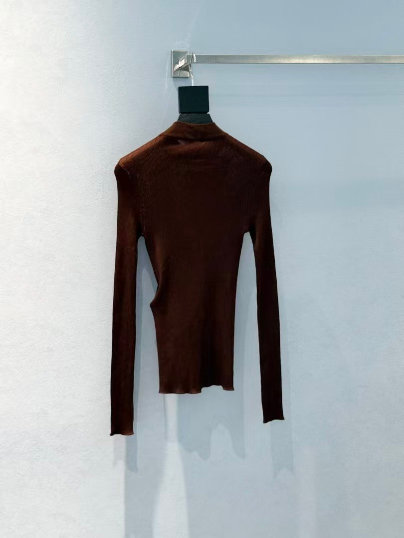 26FW New Long-Sleeve Silk Top with Gold Logo
