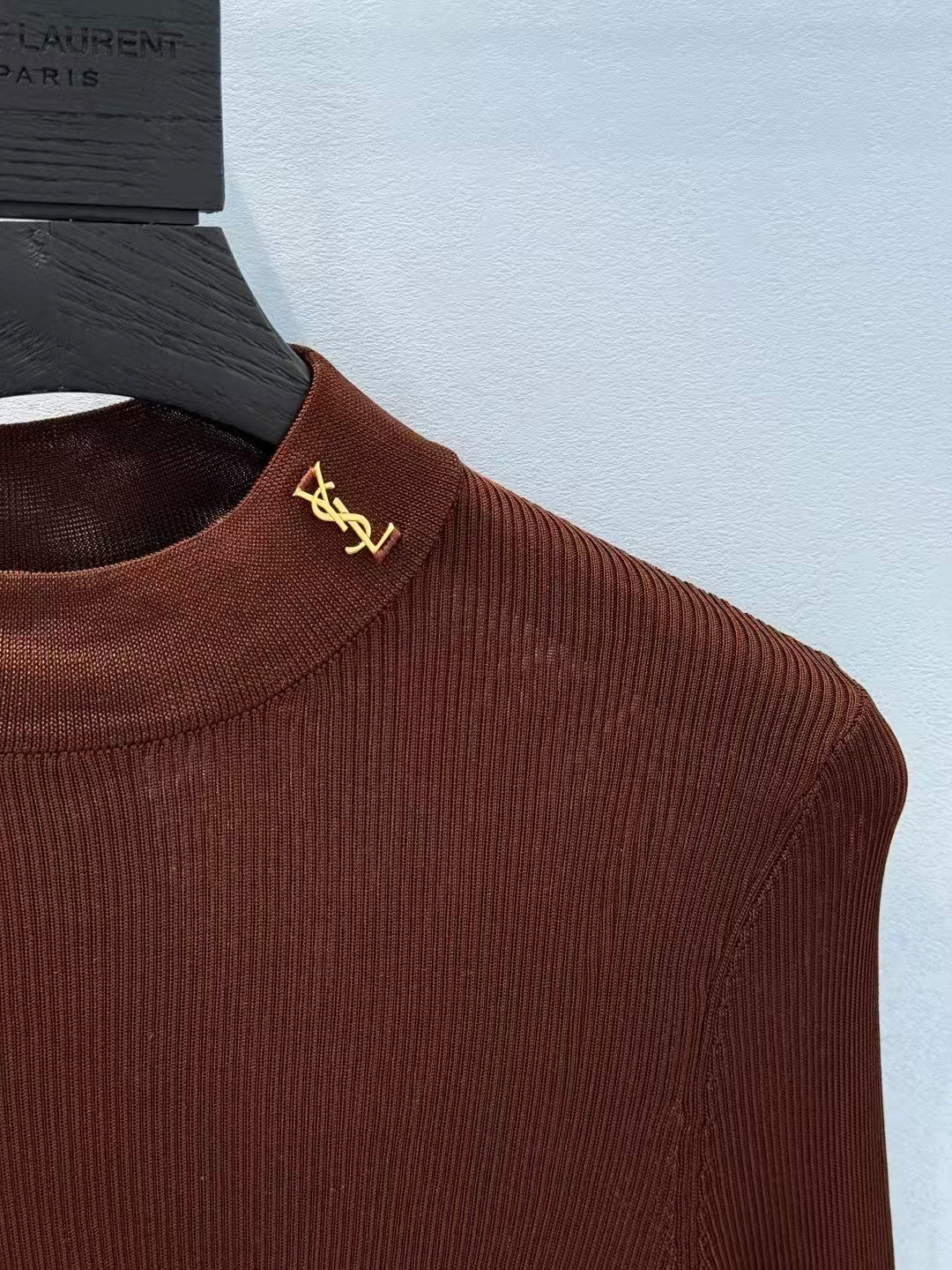 26FW New Long-Sleeve Silk Top with Gold Logo
