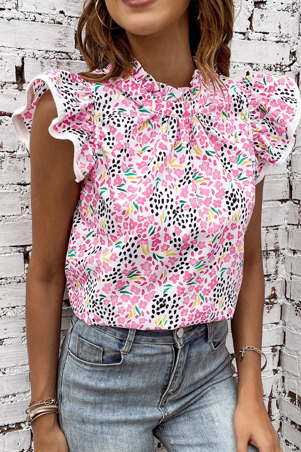 High Neck Ruffle Sleeve top