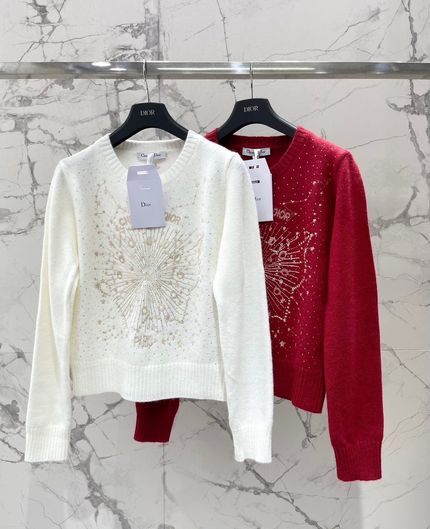 Embroidered rhinestone knit sweater
