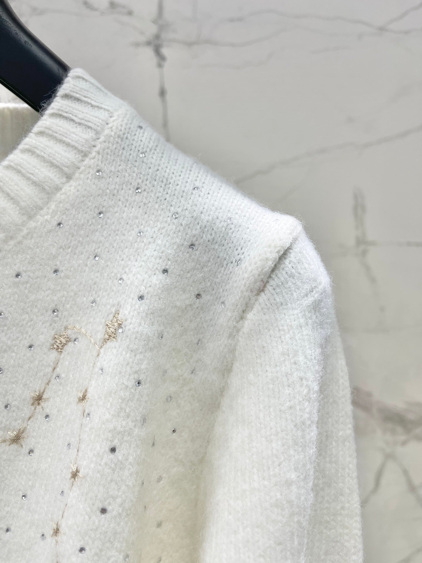 Embroidered rhinestone knit sweater