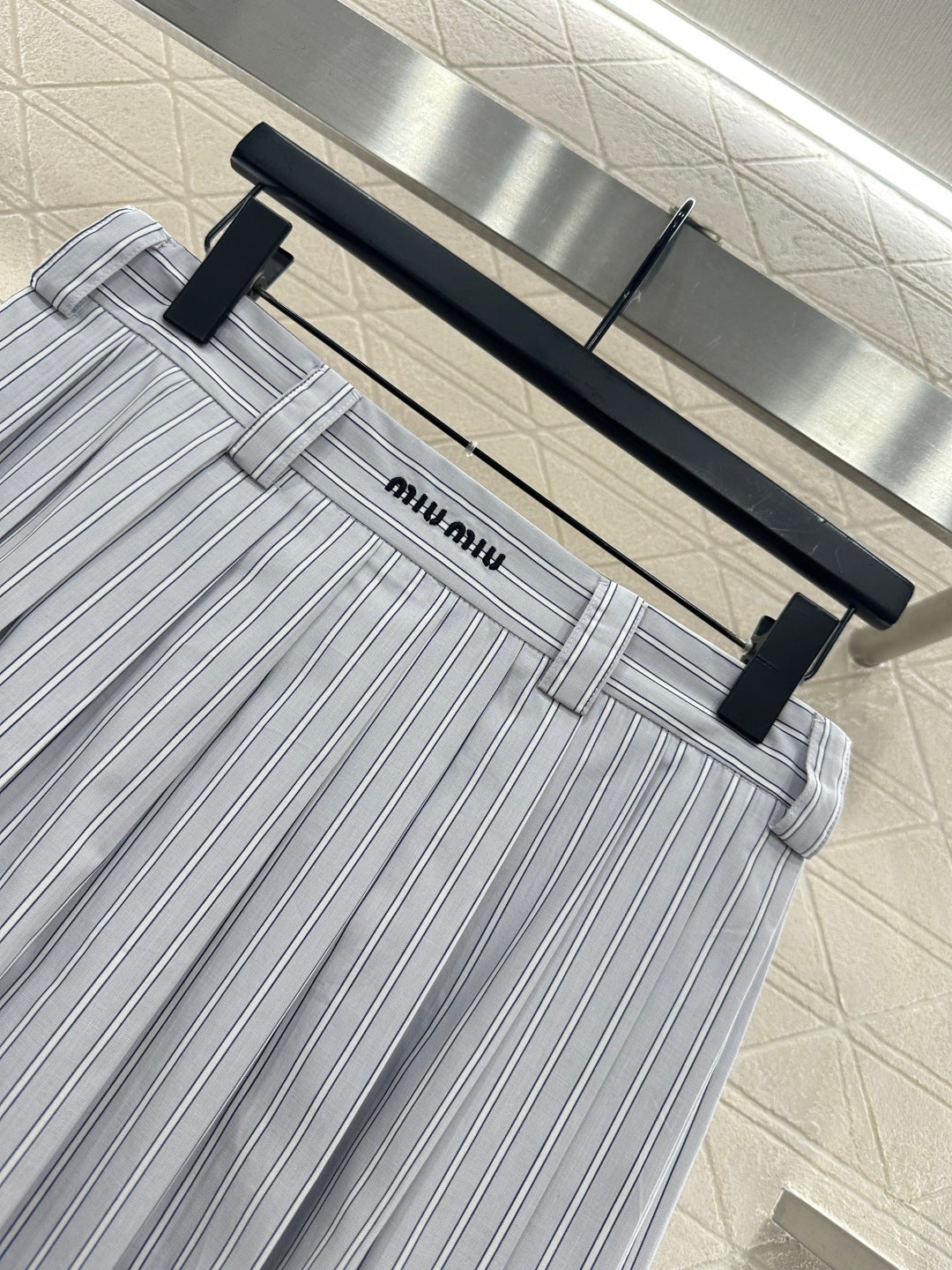 Striped lapel jacket and drawstring skirt set