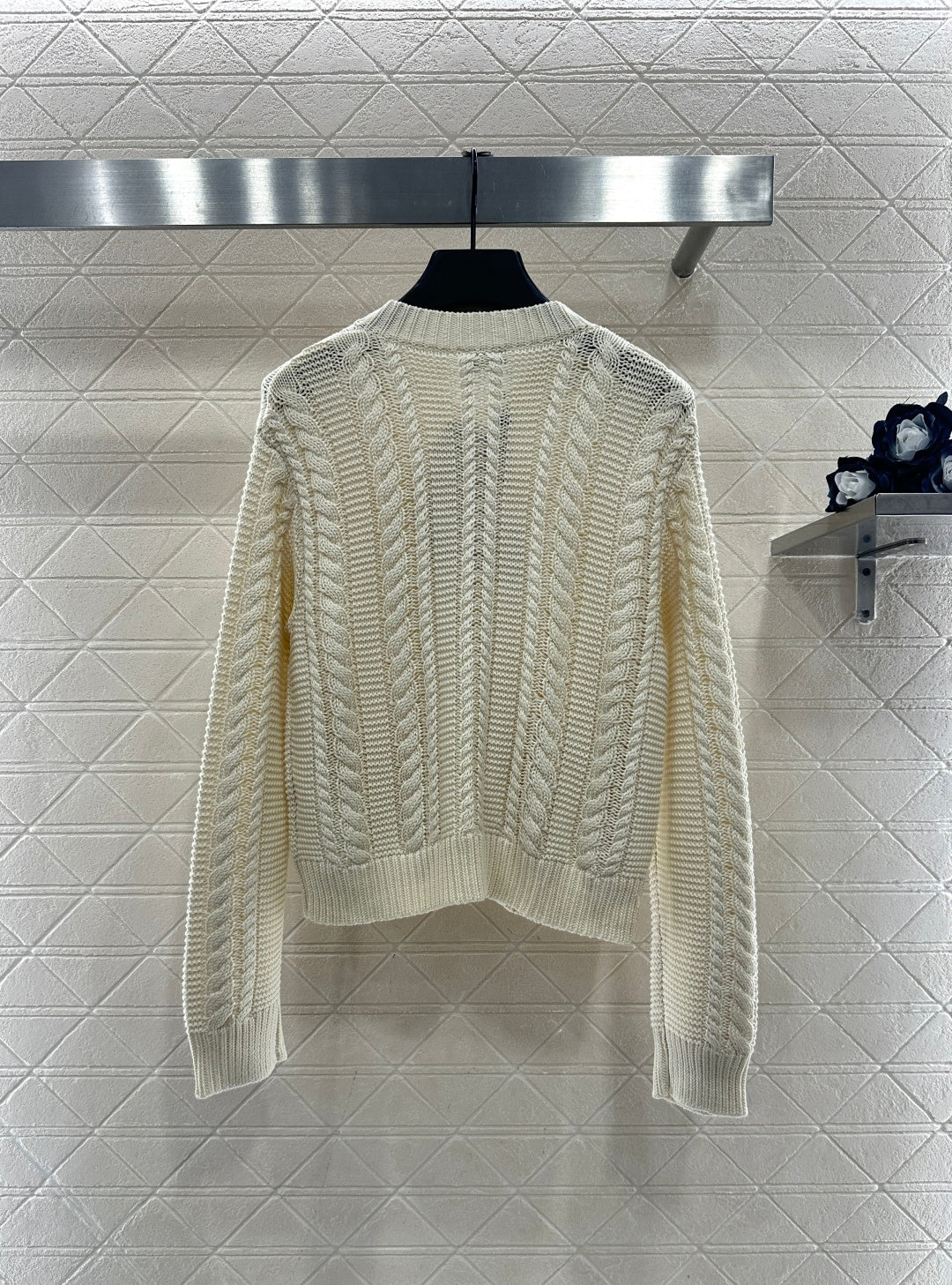 Round-neck cable knit cardigan