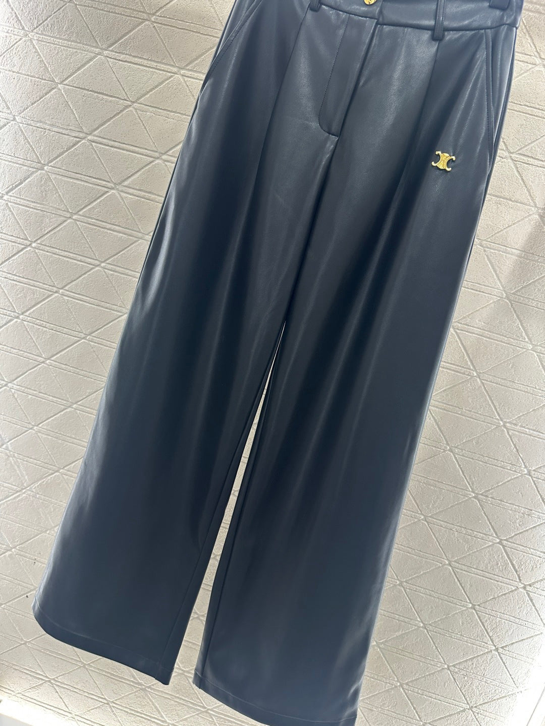 Logo-embossed wide-leg straight leather pants
