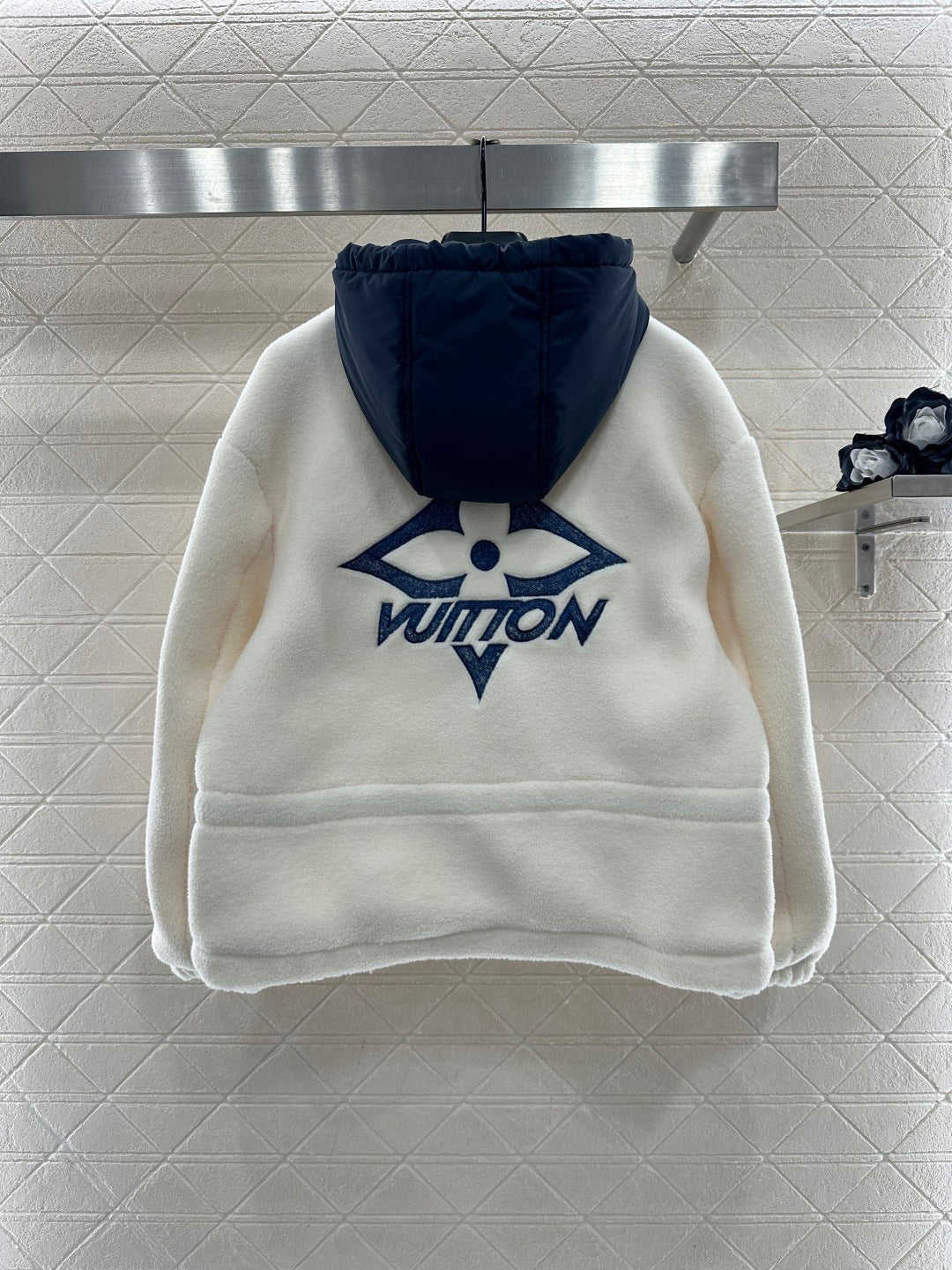 Hooded color-block teddy coat