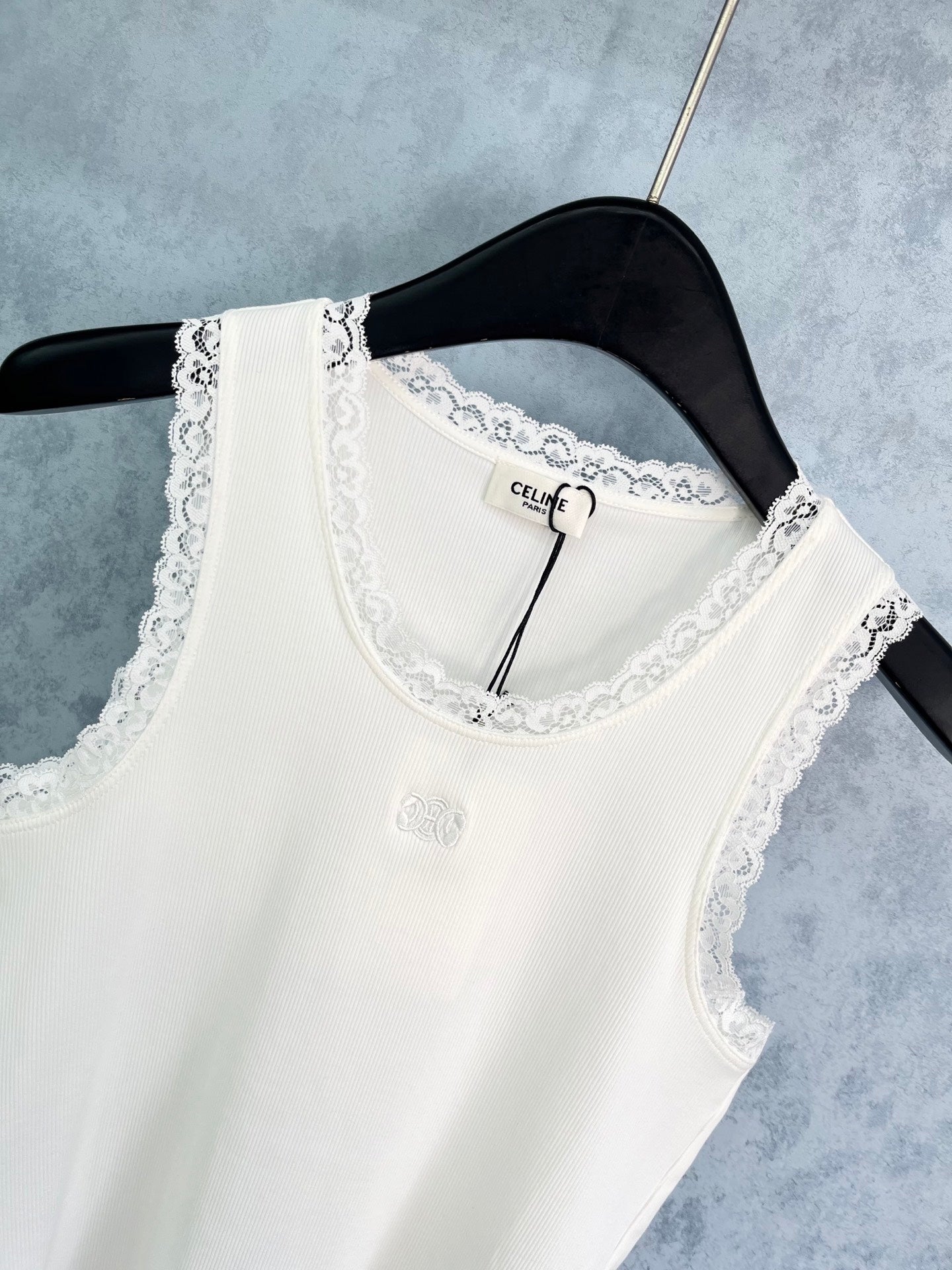 Lace-paneled embroidered vest
