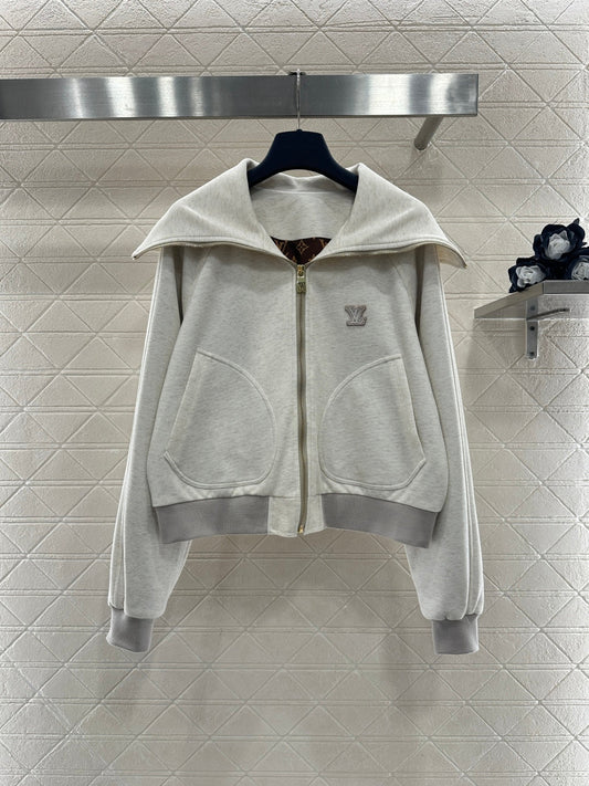 Lapel collar zip-up jacket and trousers set