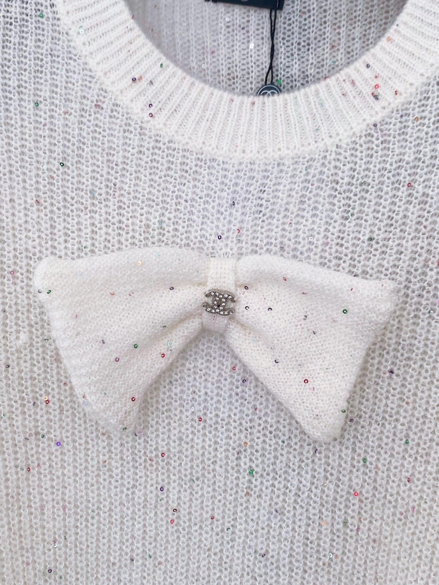 Bowknot sequined knitted long-sleeved top