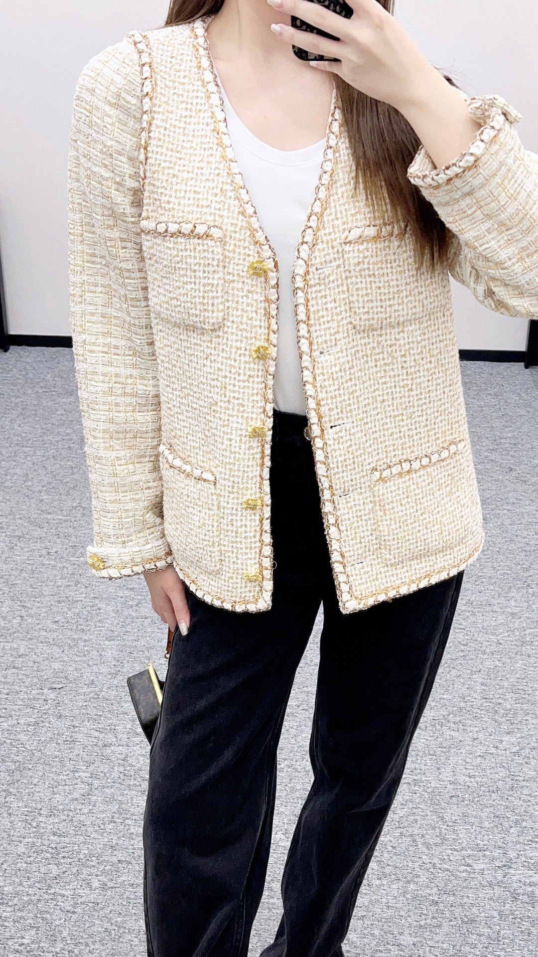 Bound-edge faux two-piece jacket
